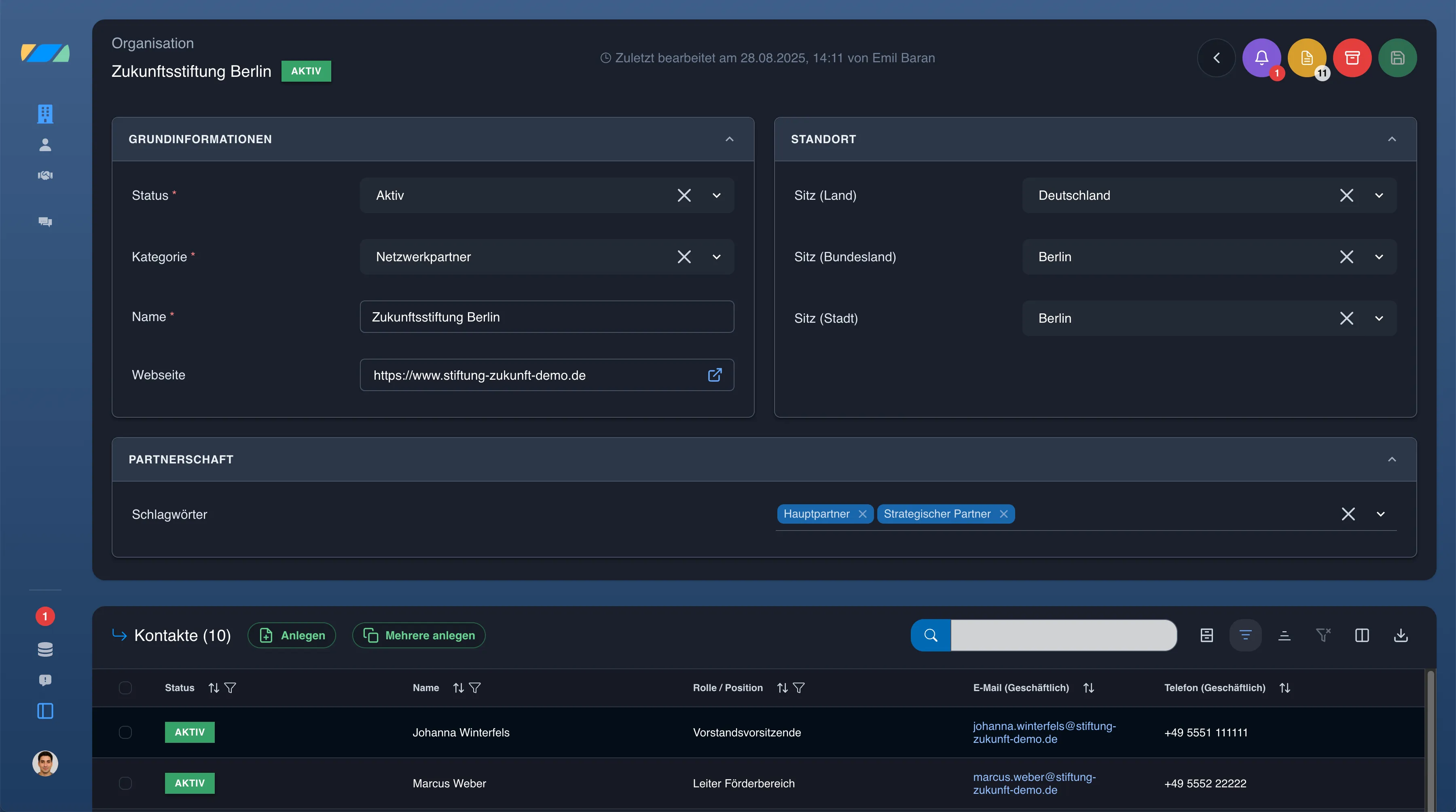 Pathleader Plattform - Detailansicht von Organisation