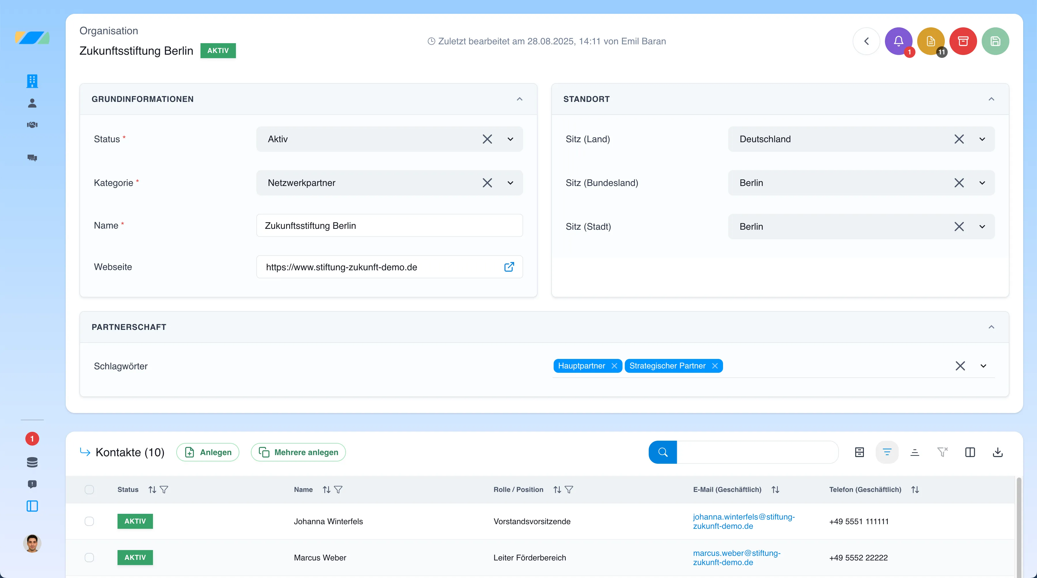 Pathleader Plattform - Detailansicht von Organisation